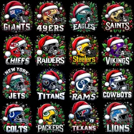 32 Christmas Helmets Football Teams Designs Bundle PNG