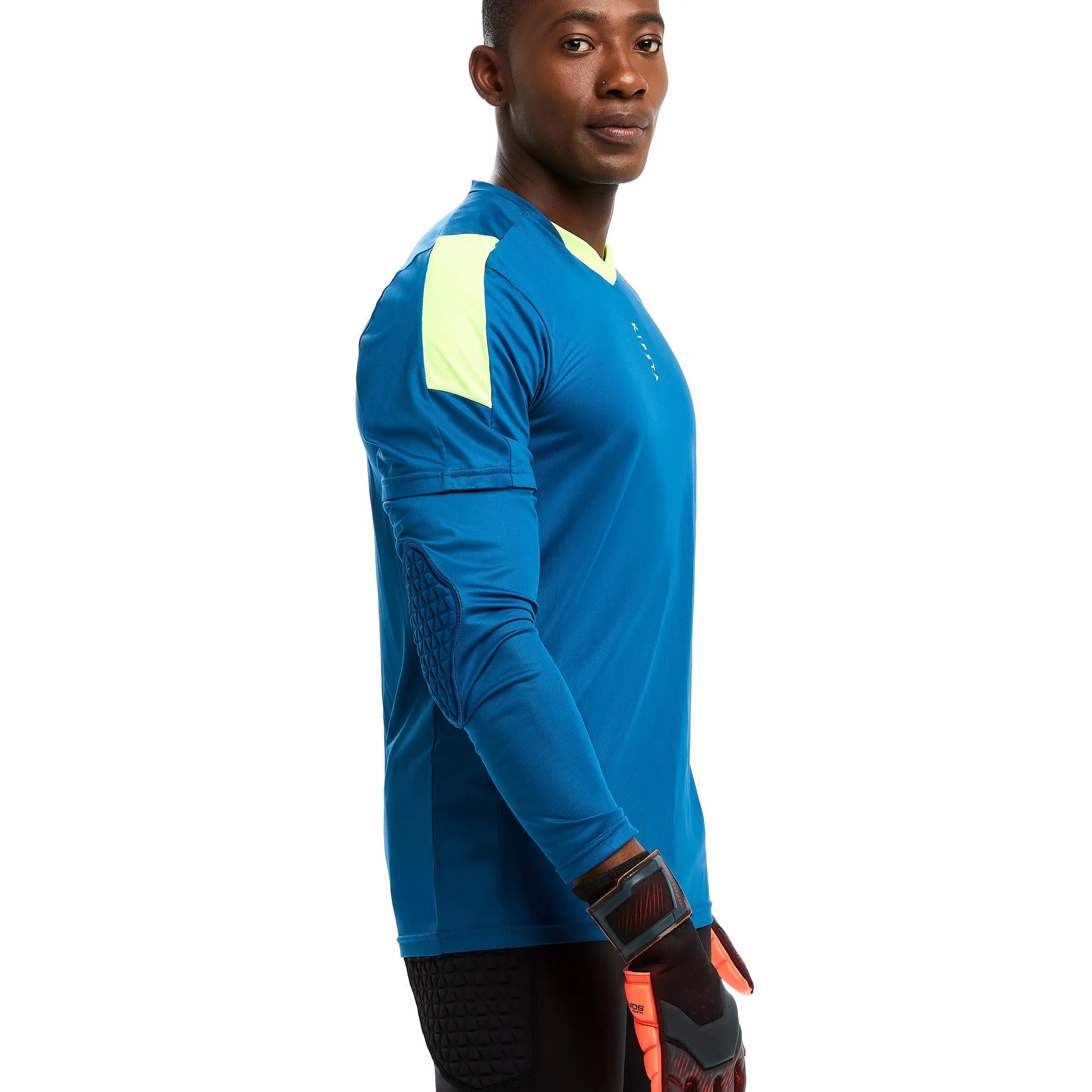 Adult goalkeeper T-shirt Kipsta F500, blue/neon yellow