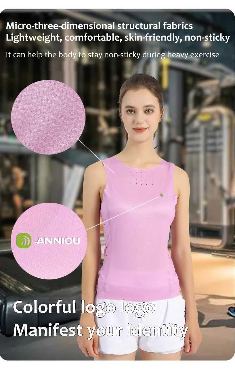 ANNIOU Seamless Yoga Vest Antibacterial Sports Vest for Women Men Breathable Quick Dry Gym Running Fitness Training Tank Top