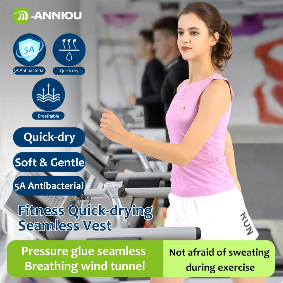 ANNIOU Seamless Yoga Vest Antibacterial Sports Vest for Women Men Breathable Quick Dry Gym Running Fitness Training Tank Top