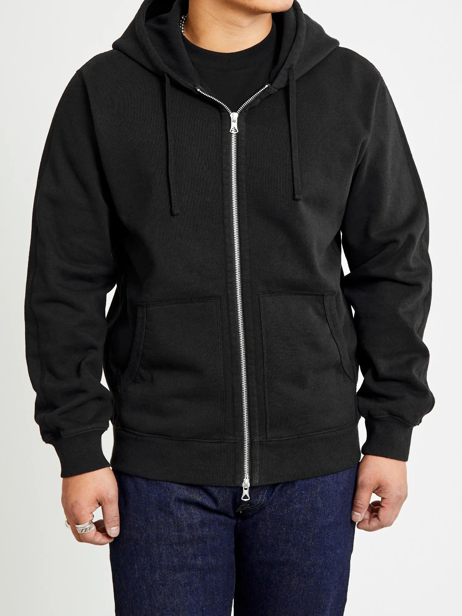 Heavyweight Fleece Full Zip Hoodie in Black