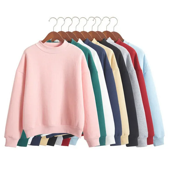 Hot Sale Korean New Latest Hoodies O-neck Sports Sweatshirt Autumn Fashion Women Pure Candy Color Casual Sweatshirt