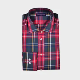 Plaid Spread Collar Sports Shirt in Red & Blue