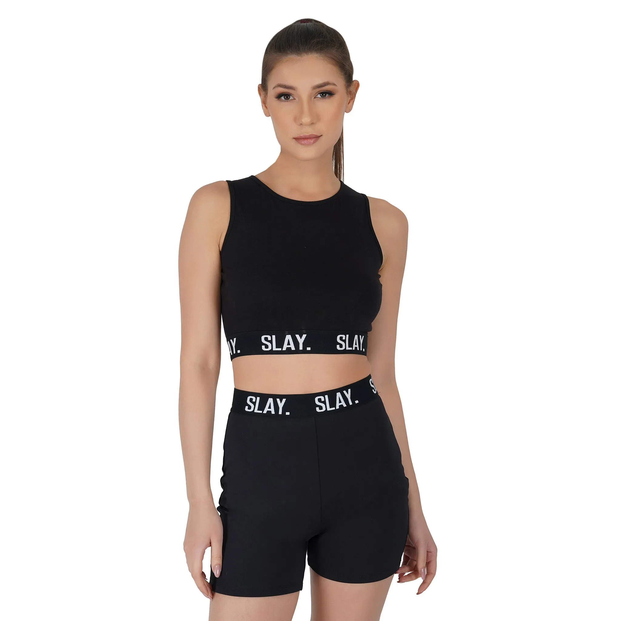 SLAY. Women's Activewear Black High Waist Shorts