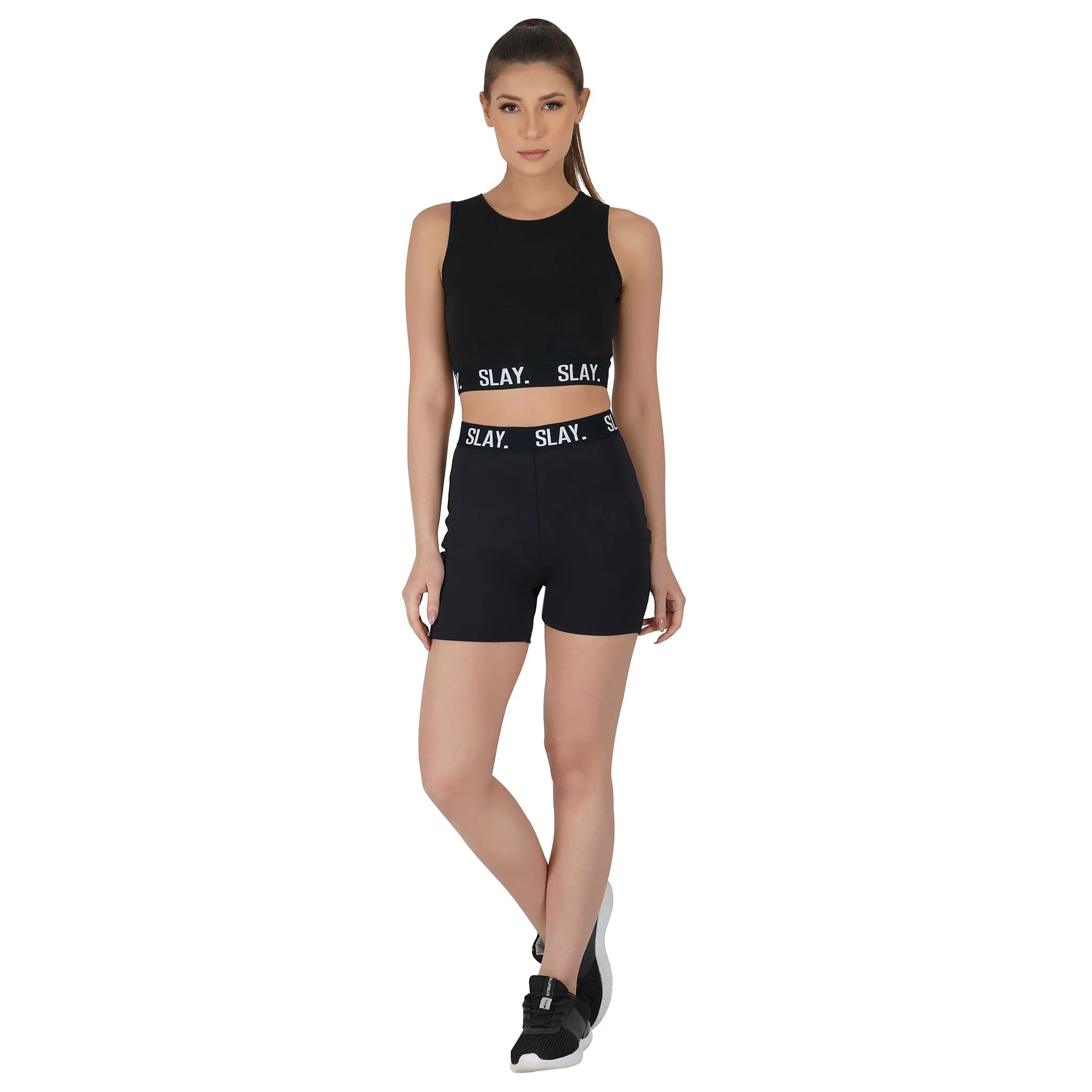 SLAY. Women's Activewear Black High Waist Shorts